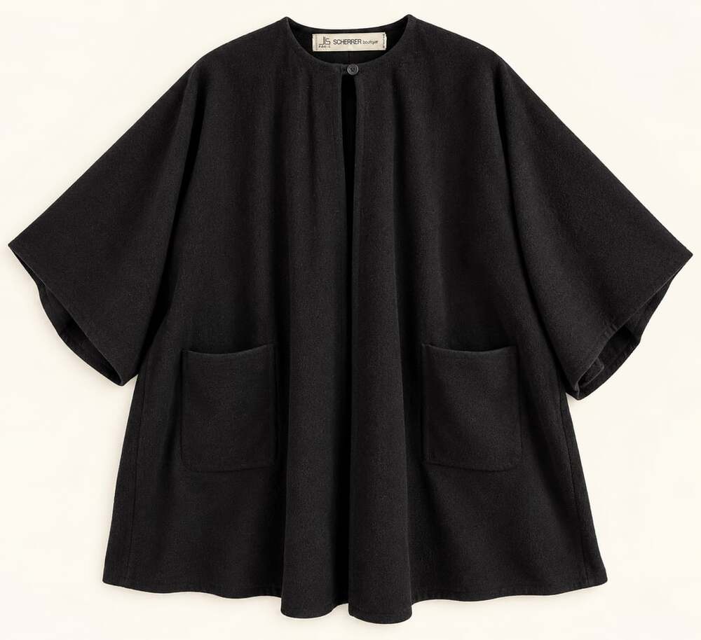 Vintage Jean Louis Scherrer Black Oversized Cocoon Cape Coat Made in France